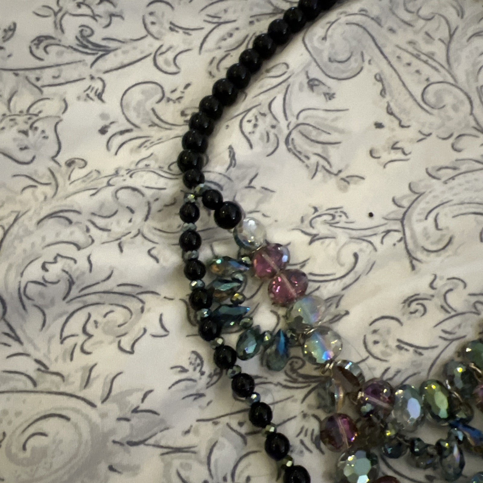 NWT Dena G MultiColored Crystal and Black Beaded Double Strand Statement Necklac