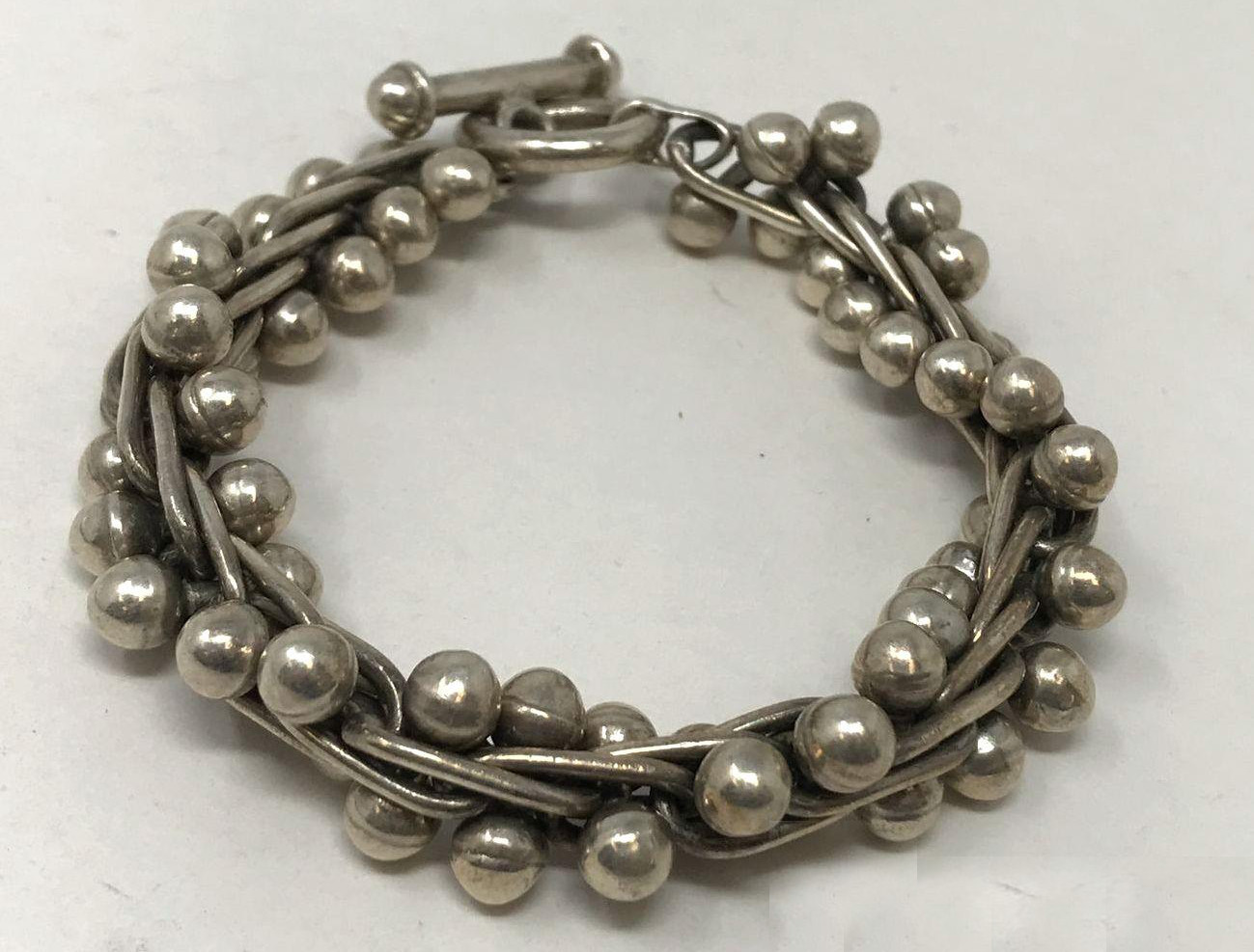 Vintage Modernist Sterling Silver 925 DNA Twist Bead Bracelet Heavy 76.6g 8.5