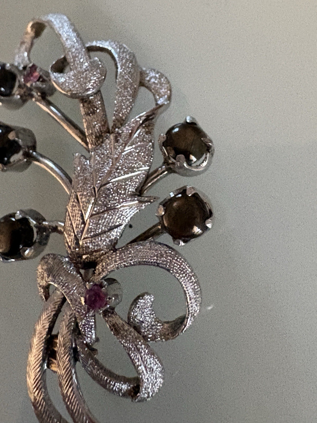 Vtg Sterling 925 Black Sapphire & Ruby Floral Bouquet Brooch Pin 5.67g 1950s