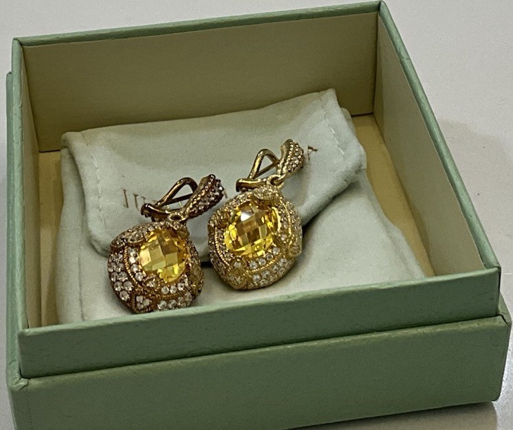 Judith Ripka 5.00ctw Canary Yellow CZ 14K Gold Clad Drop Earrings 925 Box