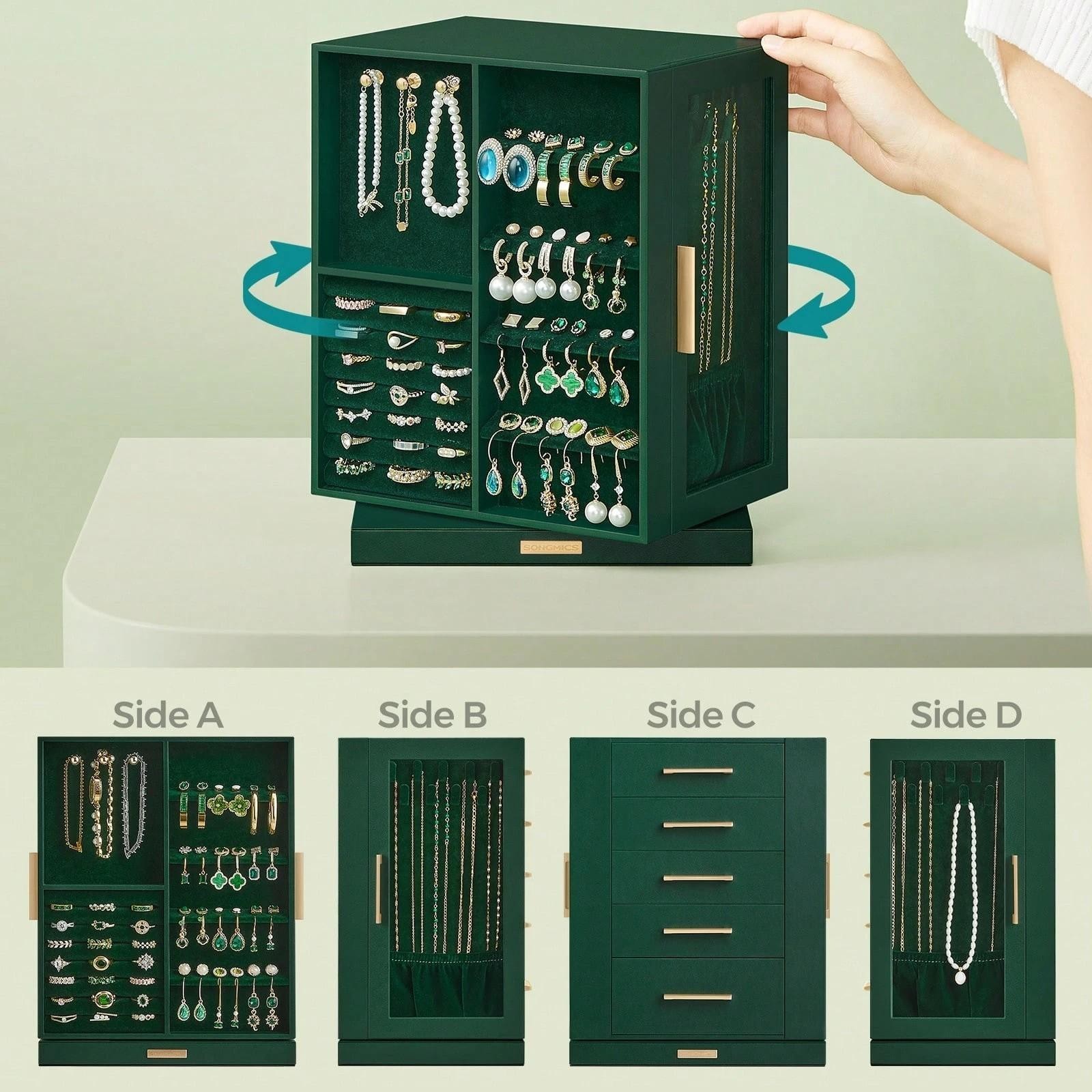 360 Rotating Jewelry Box 5 Drawer Organizer Velvet Storage Case Gift
