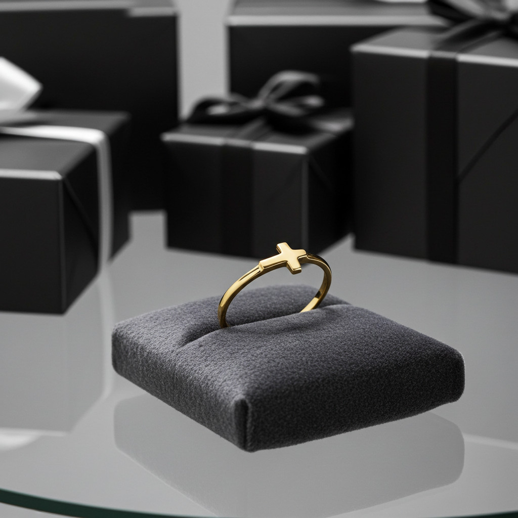 Gold Sideways Cross Stacking Ring Women Solid 10K/14K Yellow or White Gold