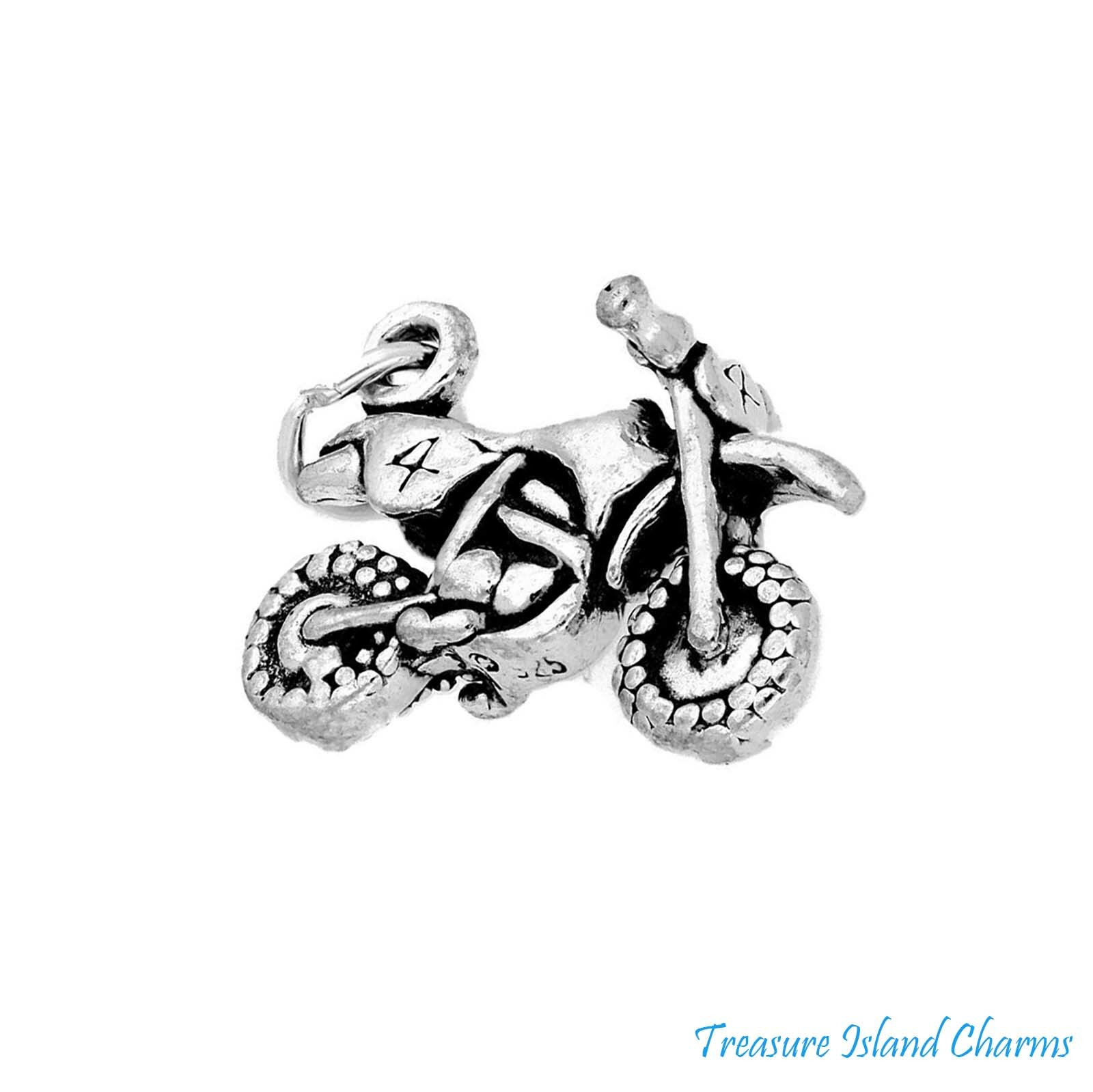 Motorcycle Motocross Dirt Bike 3D 925 Solid Sterling Silver Charm Pendant