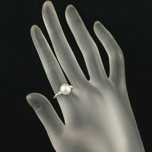 Auth TASAKI Ring Akoya Pearl 8.5mm Diamond 0.09ct Solitaire US6-6.25 Pt 900