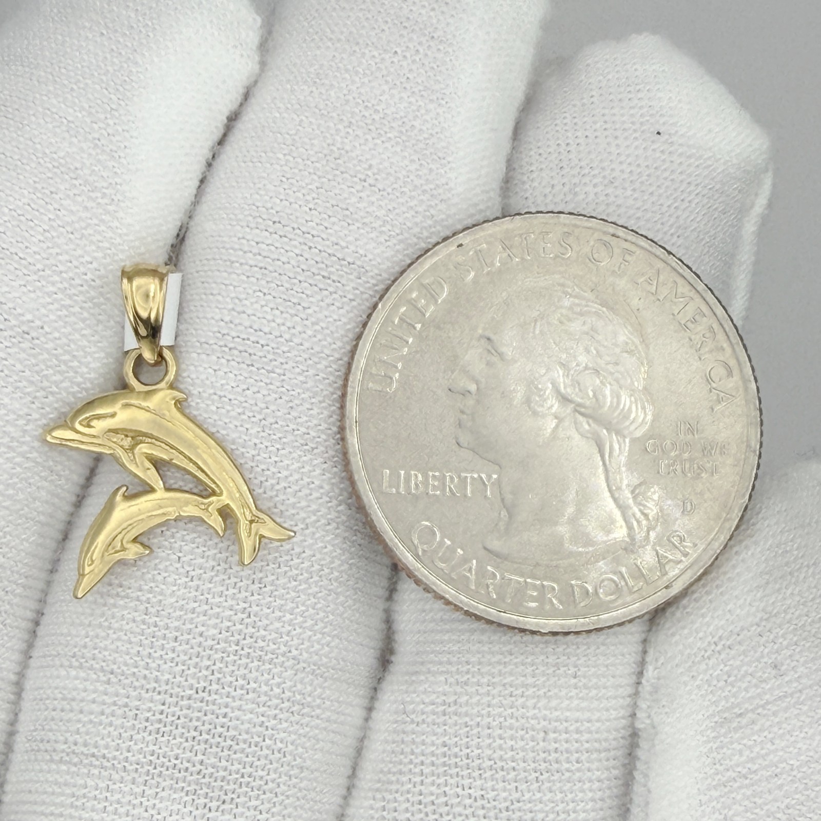 10k Yellow Gold Diamond-Cut Double Dolphins Animal Ocean Beach Nautical Jewelry