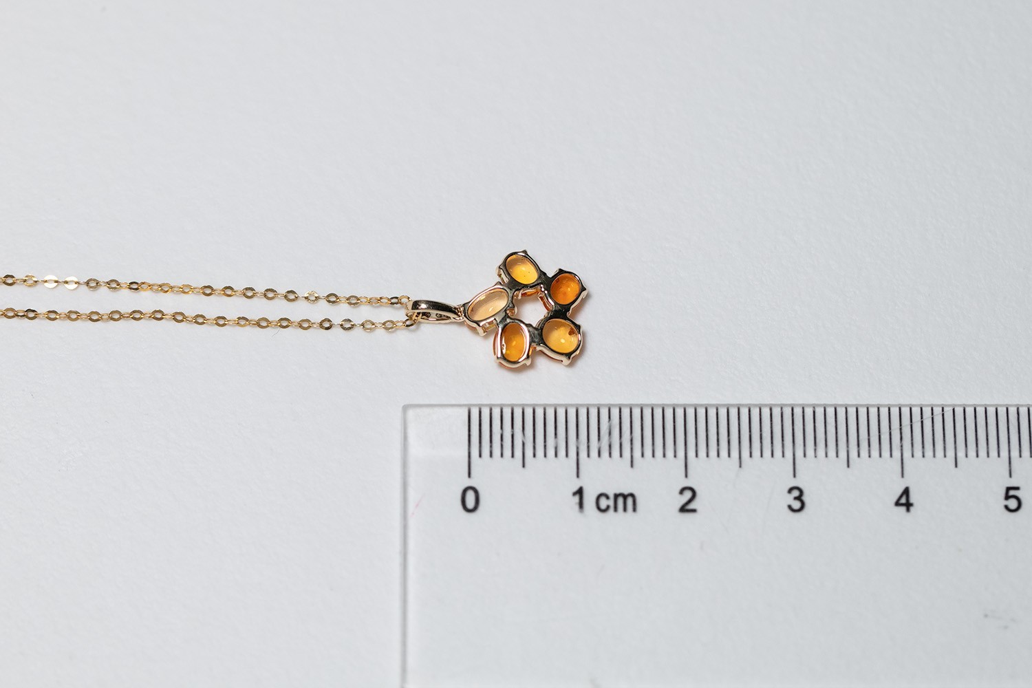 Flower Design Mexican Fire Opal Diamond Pendant Necklace 14k Yellow Gold