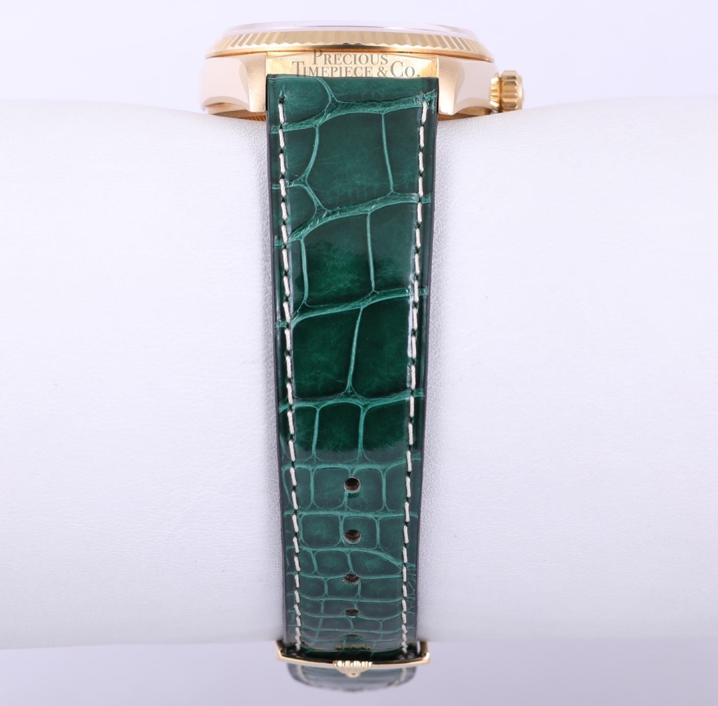 Rolex Day-Date 36mm President 18k Gold 18038-Green Stick Dial-Green Leather Band