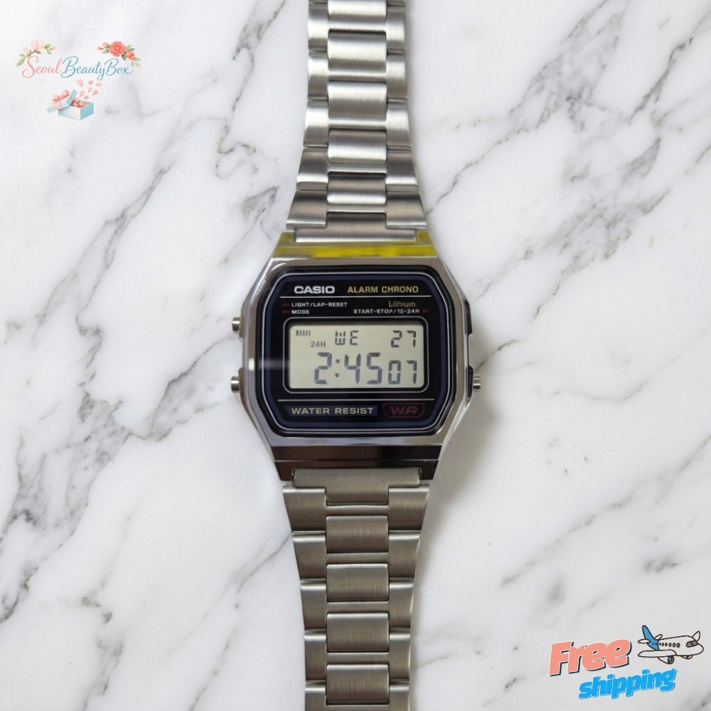 Casio A-158WA-1UWDF Vintage Digital Watch Stainless Steel Silver Unisex