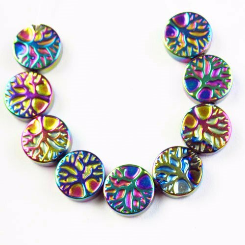 2set 9Pcs/Set Carved Multicolor Hematite Tree Of Life Round Pendant Bead 215TS