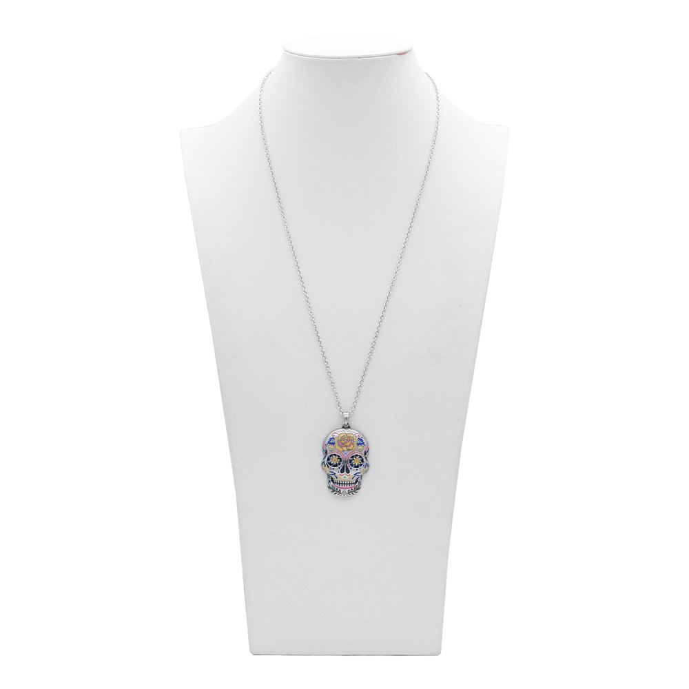 The Floral Sugar Skull Necklace Day of the Dead Pendant Jewelry By Controse