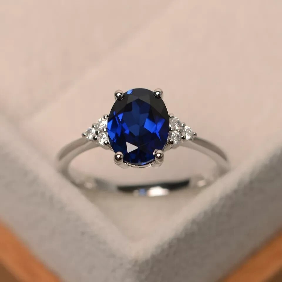 2.25 Ct Round Cut Natural Sapphire Diamond Ring 14K Solid White Gold Size All