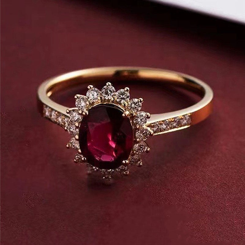 Oval Cut Garnet Flower Statement Ring in 925 Sterling Silver