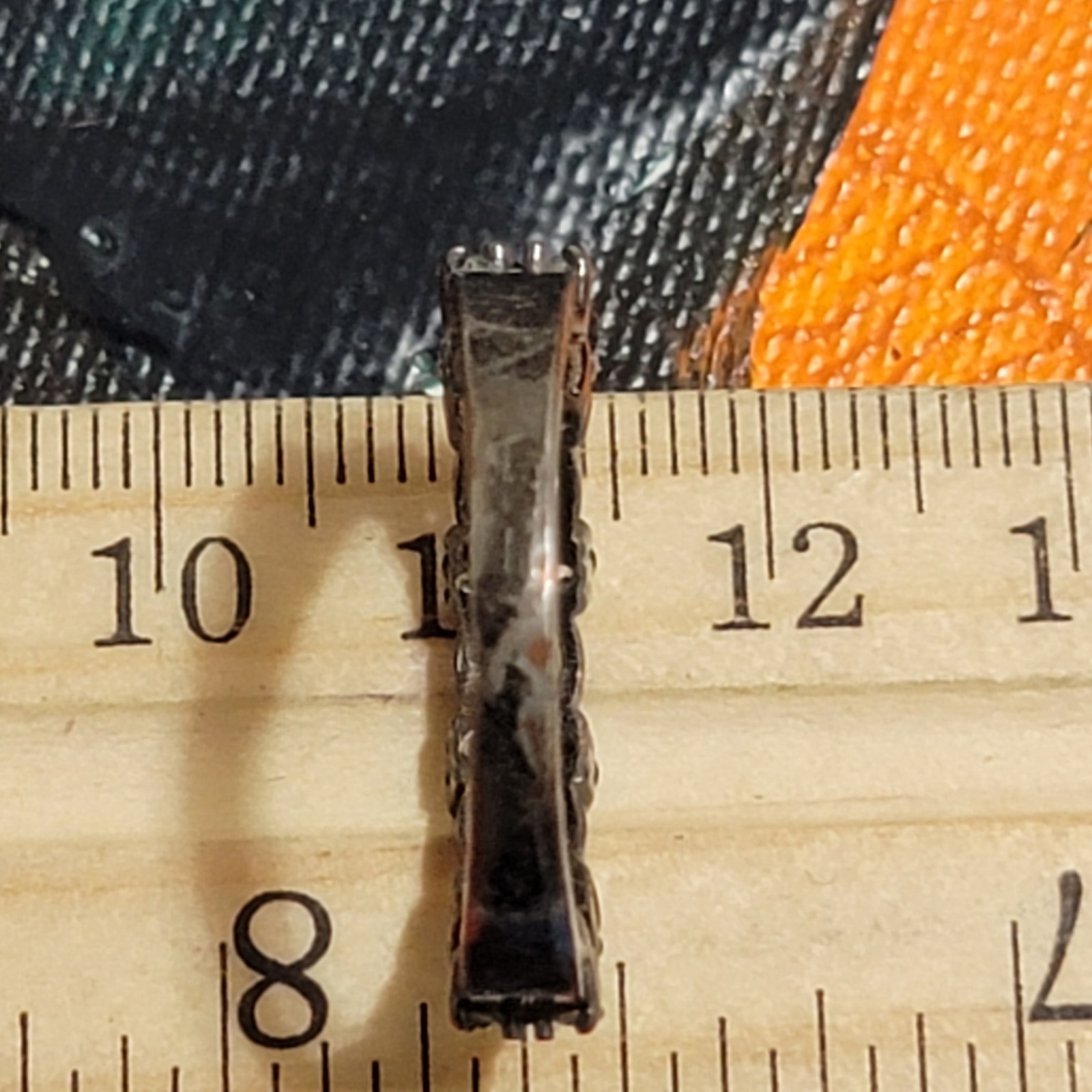 RARE black ruthenium-plated sterling wedding band with clear stones size 8.5