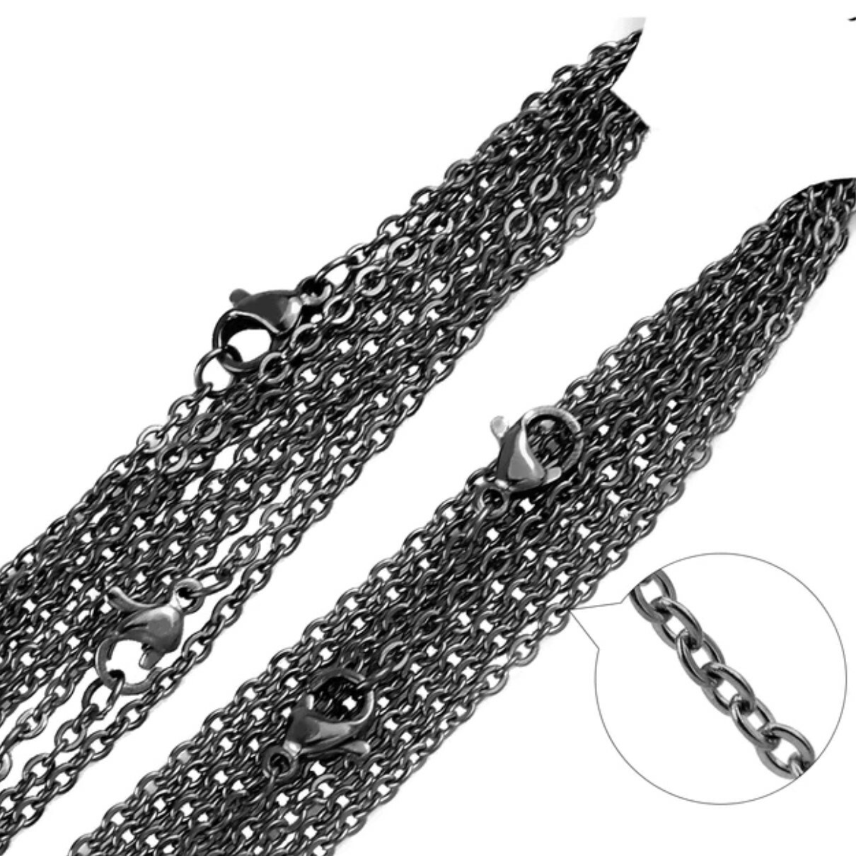 Black Stainless Steel 51 cm (20 Inch) 1.5 mm O Link Neck Chain Necklace