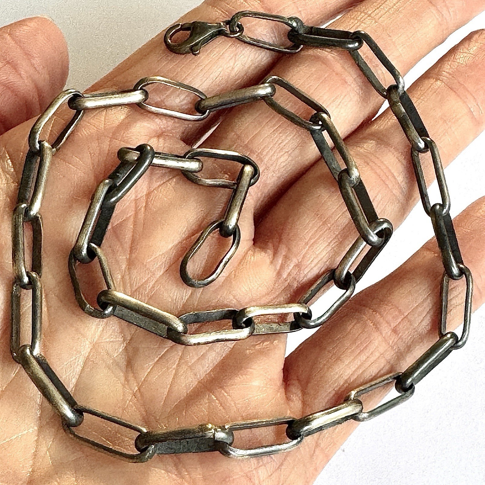 Navajo Paperclip Link Chain Necklace 27in Handmade 6mm Sterling 30g Antiqued