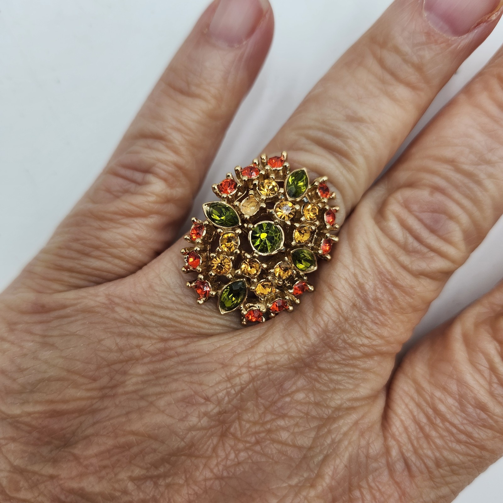 Sarah Coventry JONQUIL Ring from Canada * Vintage 70s Green Orange
