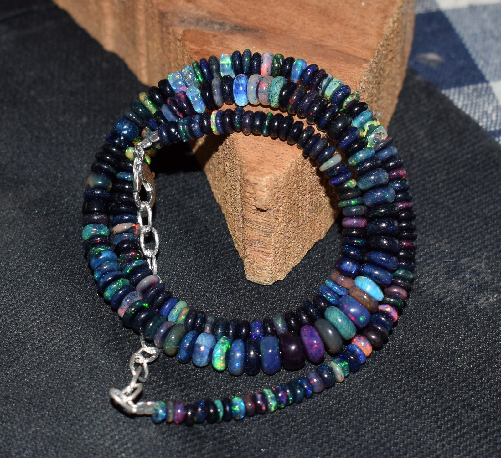 16″Natural Ethiopian Opal Welo Fire Opal Gemstone Bead Necklace
