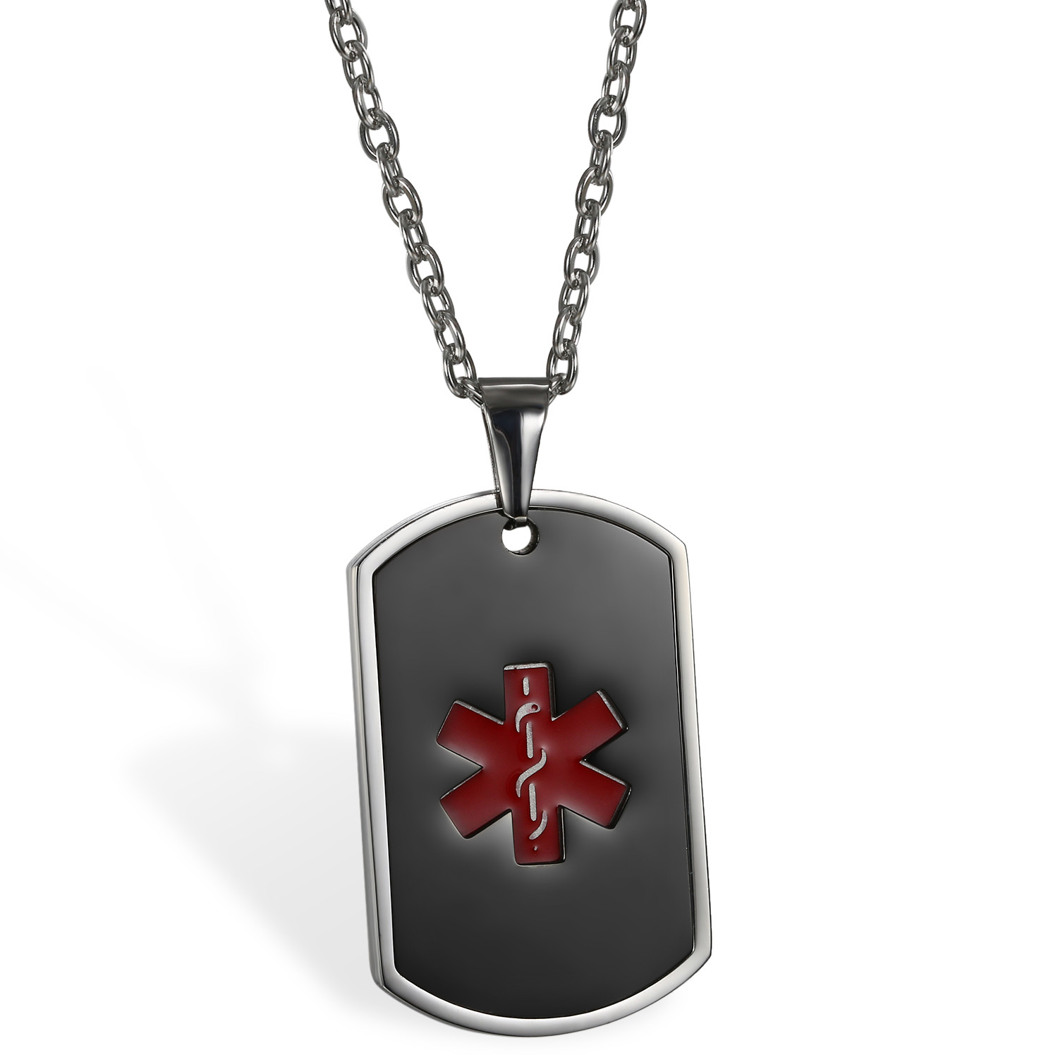 Men’s Stainless Steel Medical Alert ID Dog Tag Pendant Necklace Free Engraving