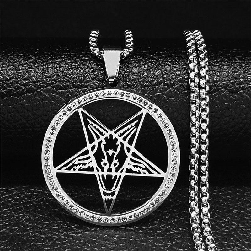 Gothic Stainless Steel Skull Star Pin Necklace Silver Men Women Divination Gift