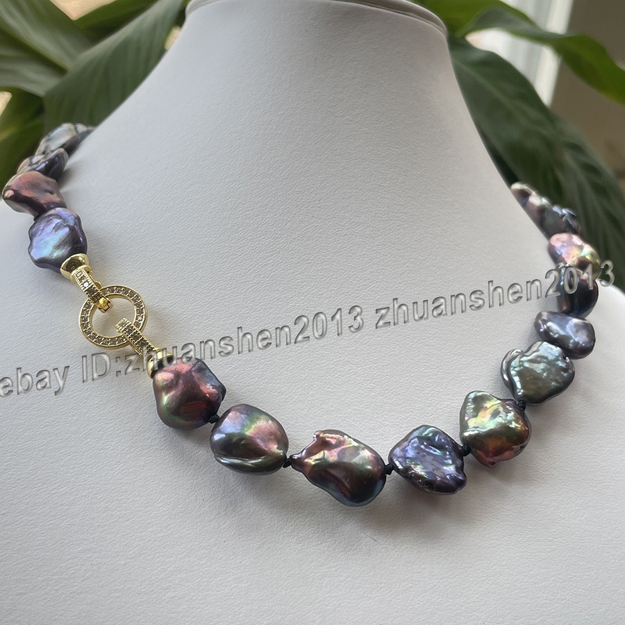 Huge 20-25mm Natural South Sea Black Baroque Reborn Keshi Pearl Necklace 18″-36″