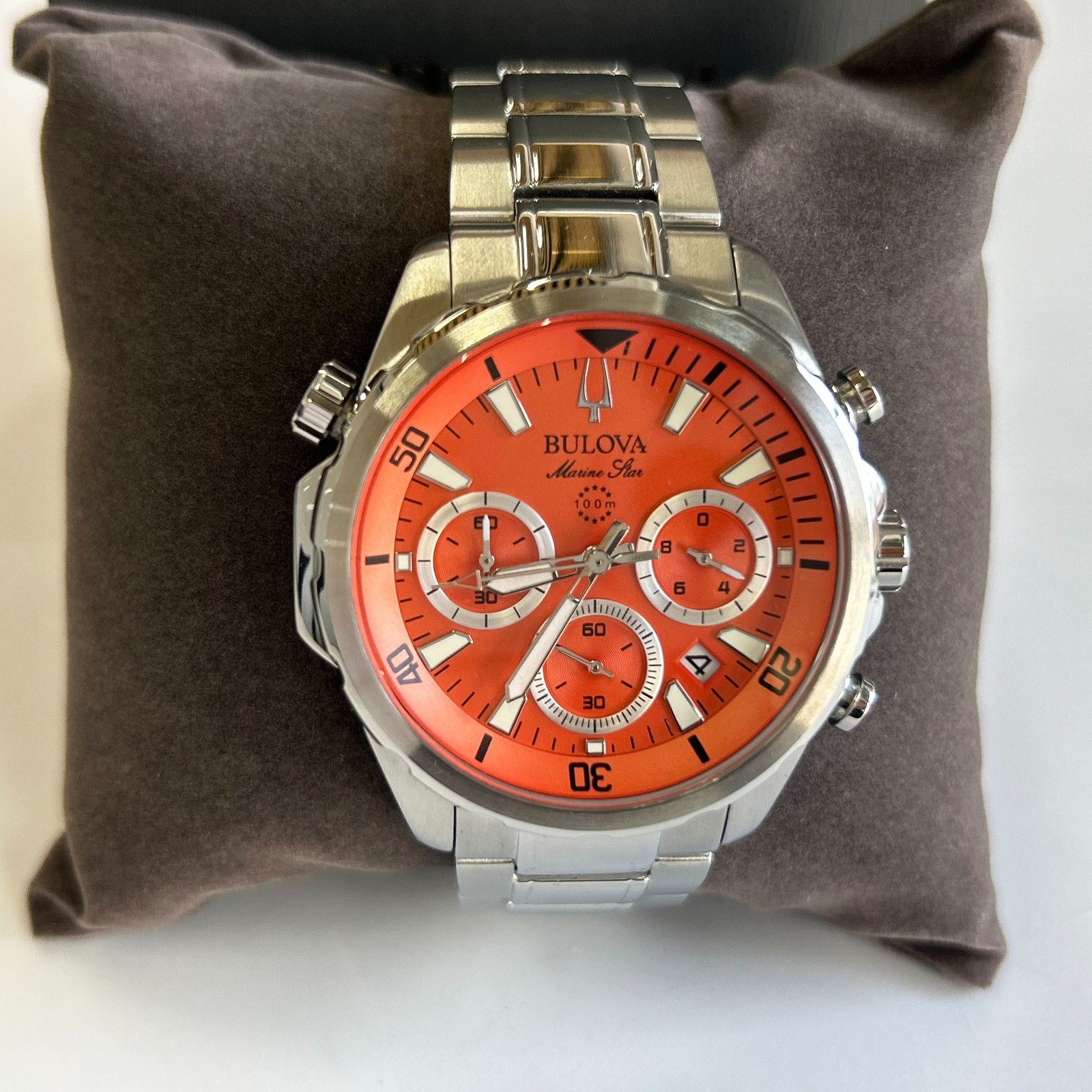 Bulova 96B395 Marine Star Orange Dial Men’s Chronograph Quartz Watch Stainless
