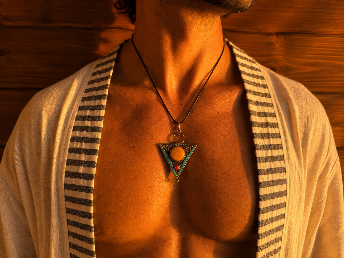Desert Sun Pendant Red Inlay Boho Tribal Style Necklace Morocco