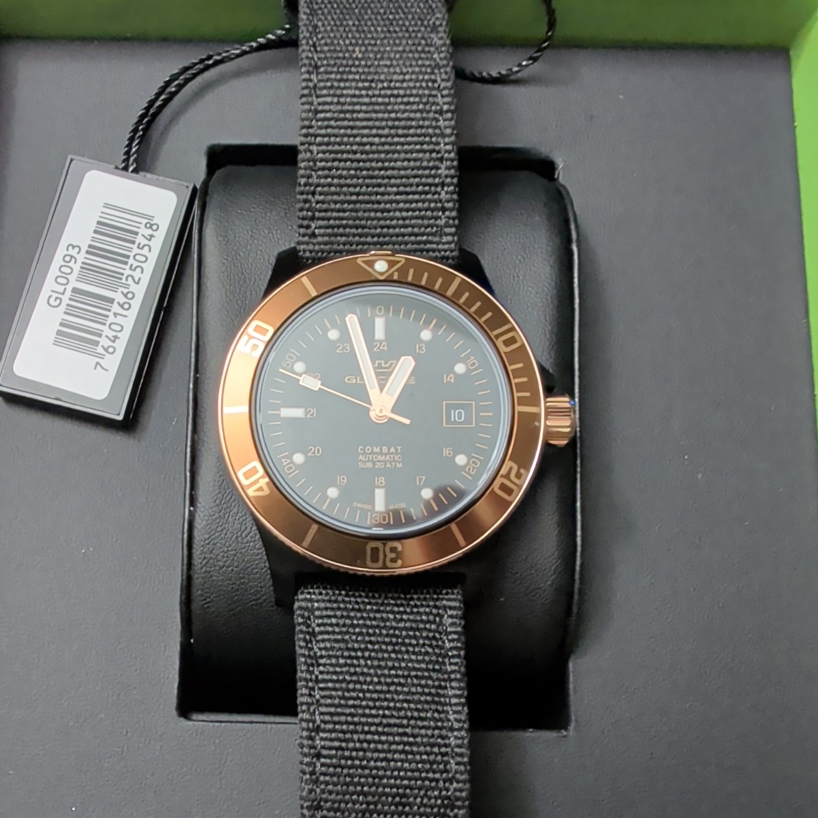 Glycine Combat Sub Automatic Black Dial Men’s Nylon Watch GL0093