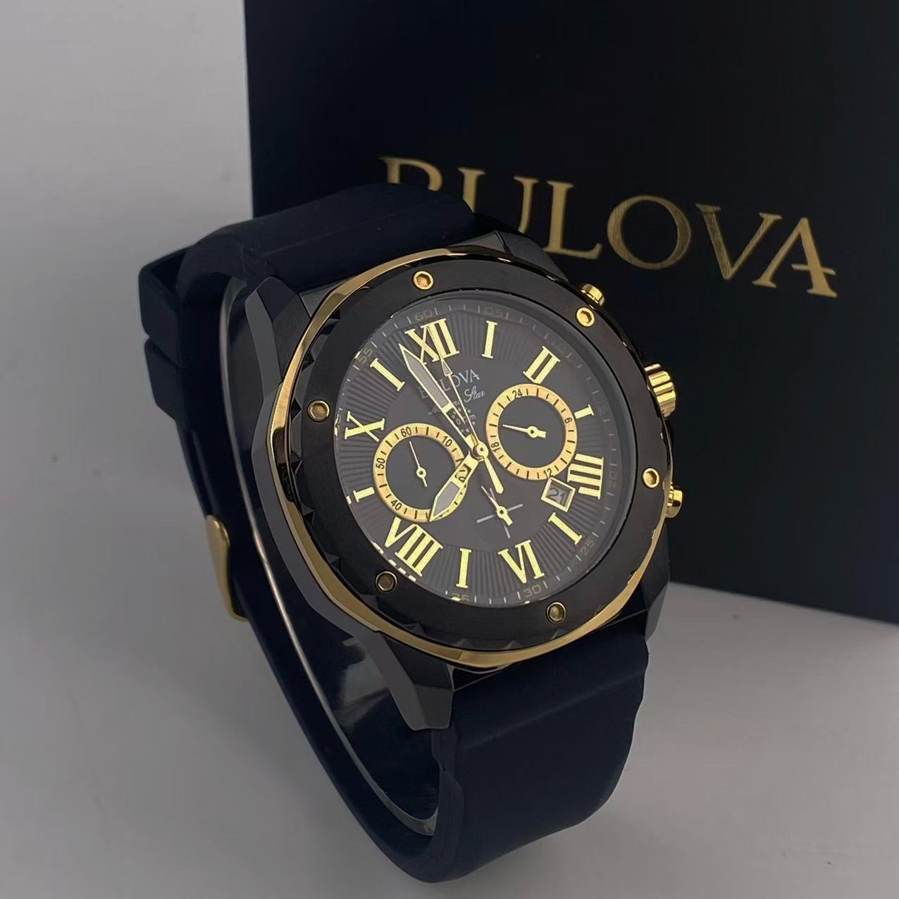 New Bulova Marine Star -98B278- Men’s Chronograph Quartz Watch Black Dial 44 mm