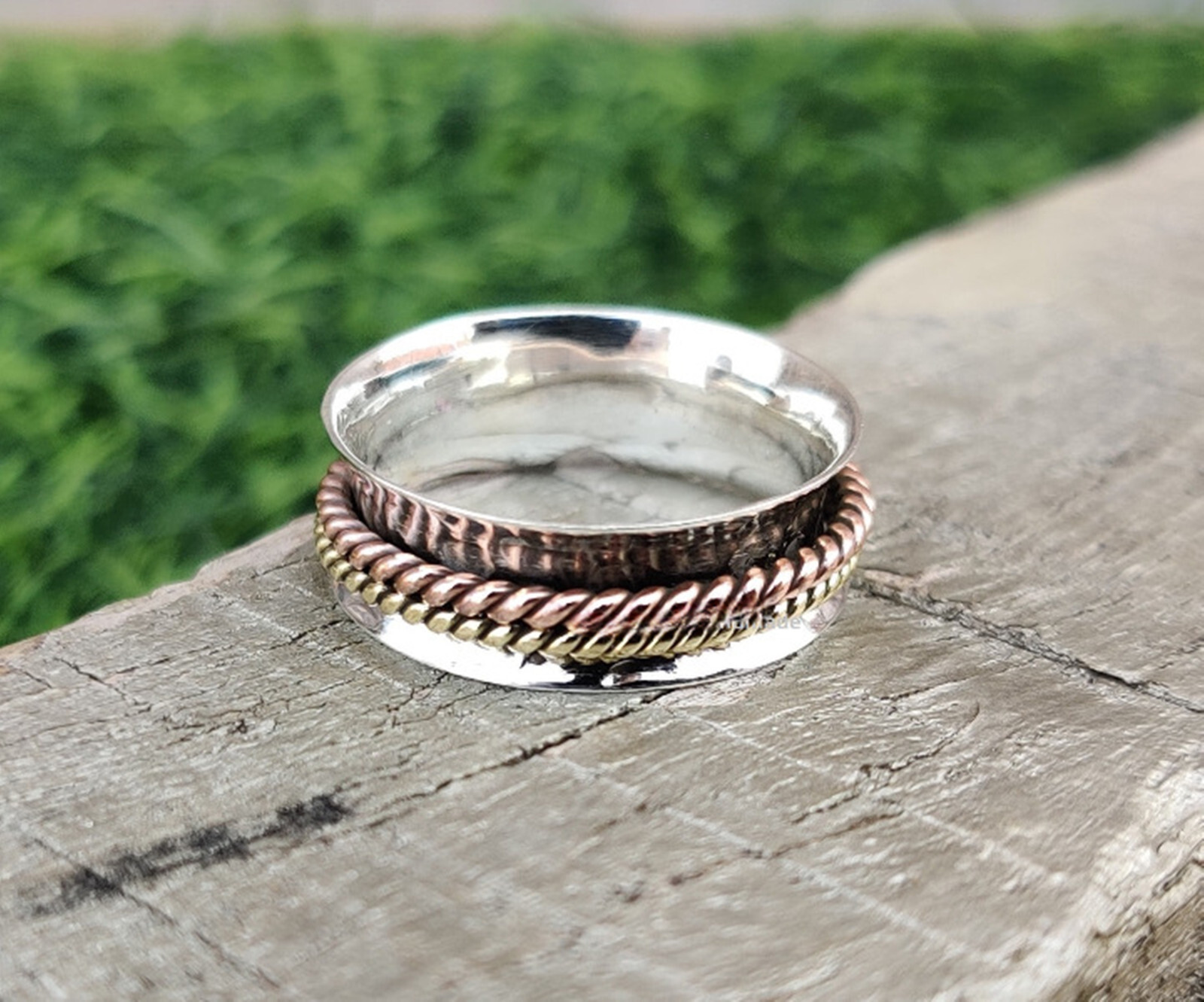 925 Sterling Silver Two Tone Spinner Ring Handmade All Size Ring RN62