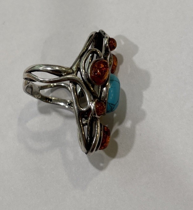 925 Southwestern Turquoise & Amber ring size 6