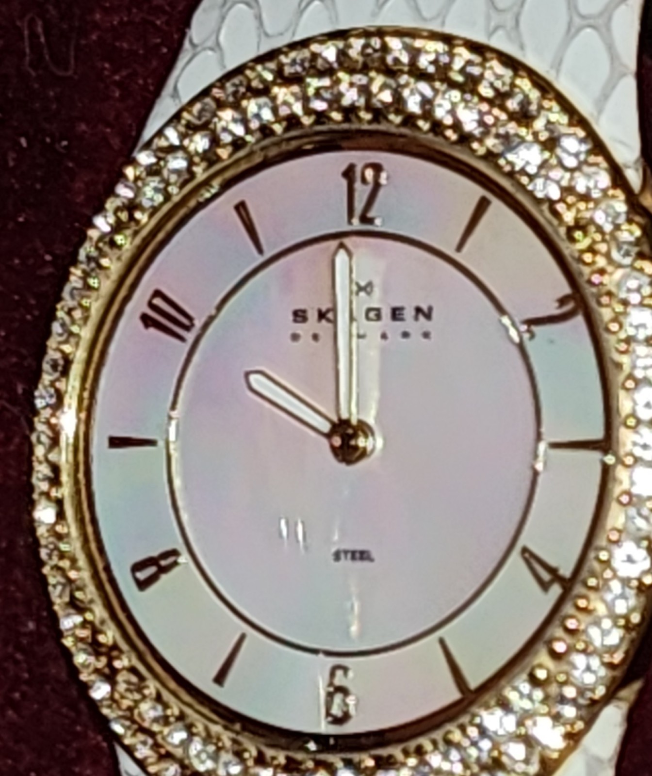 Skagen Women’s White Snake Print Leather 26 mm Watch, Water Resistant 30 Meters