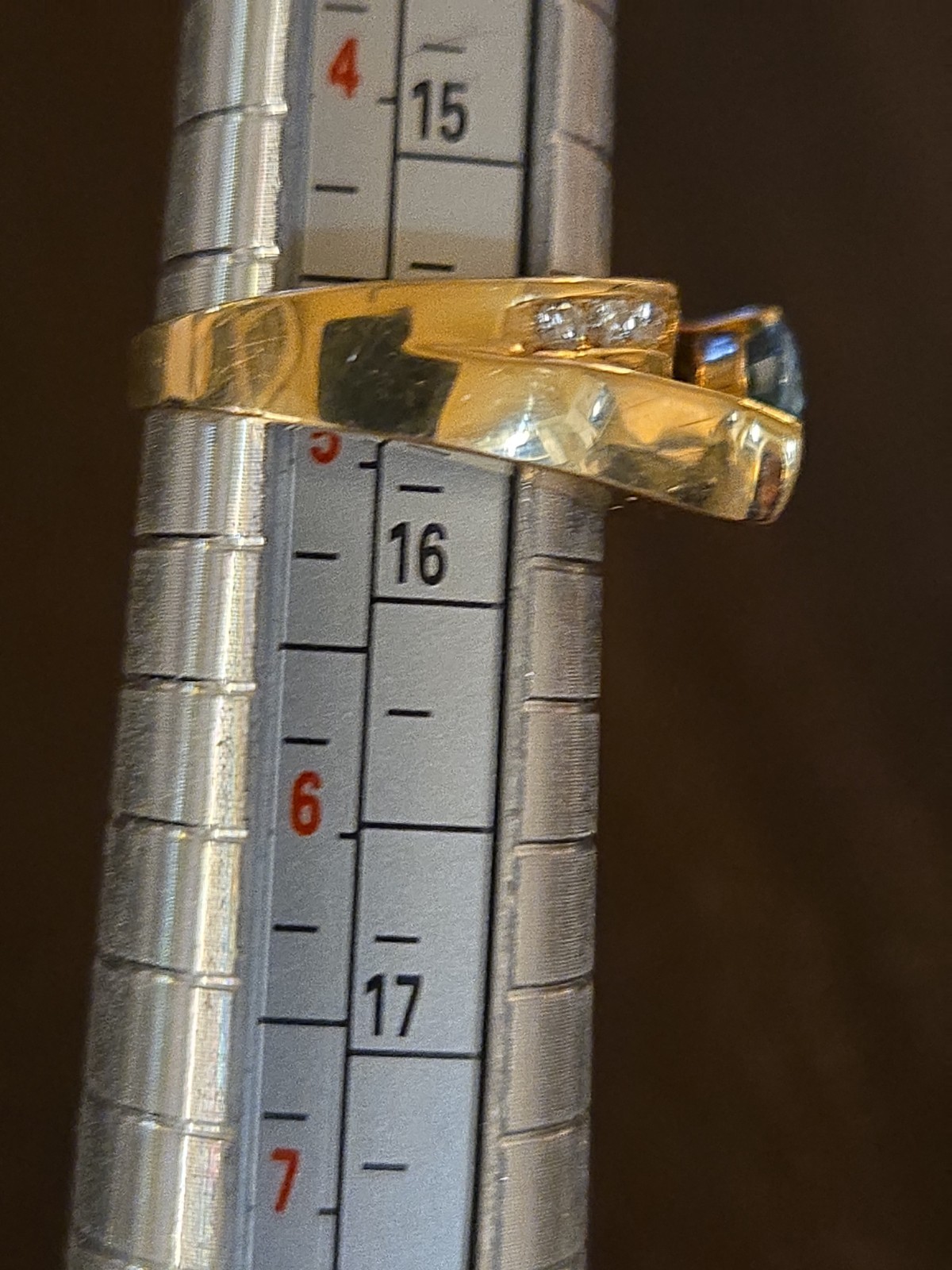 VTG 14K Solid Yellow Gold Natural Blue Zircon Ring with 6 Diamonds Size 5 ESTATE