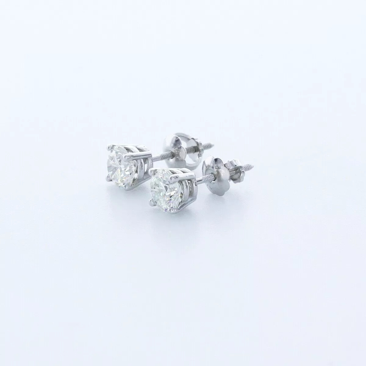 Stud Earrings Classic Solid 14K White Gold 1.04 CT Round Natural Diamond G VS2