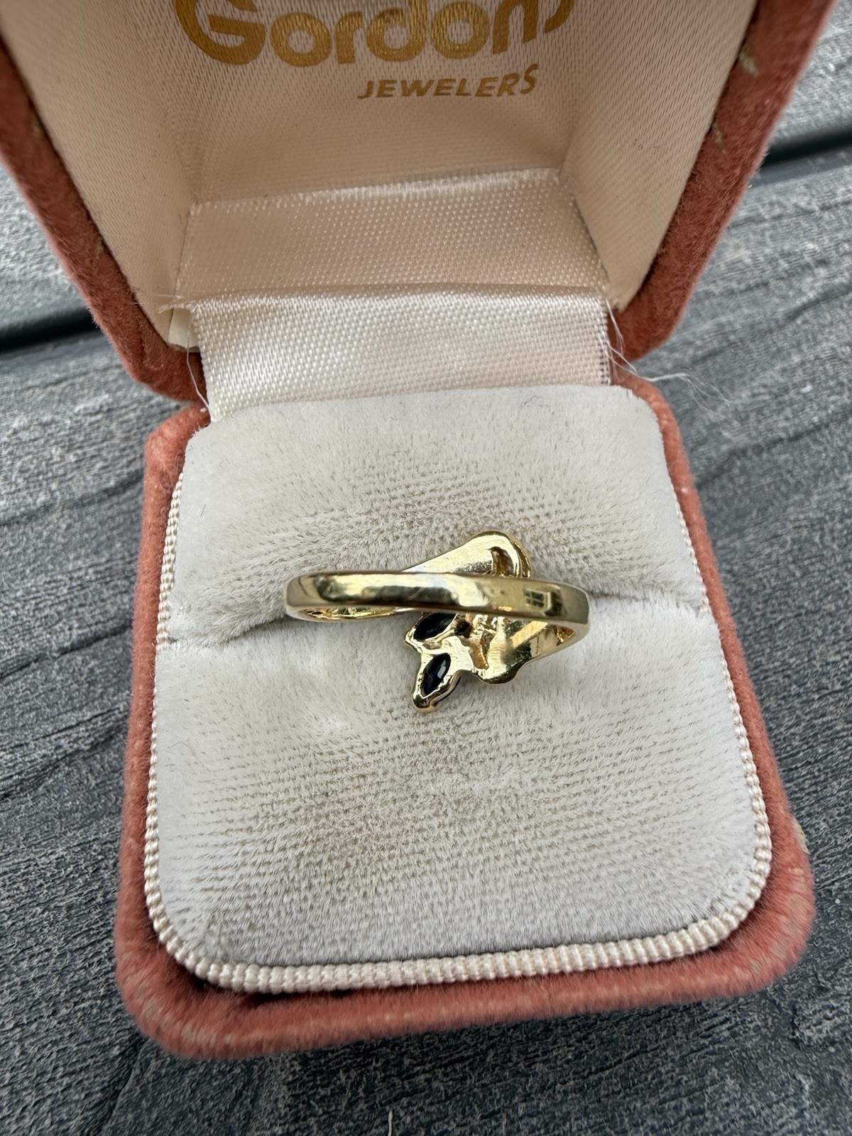 Vintage 14k Yellow Gold Channel Diamond And Marquise Sapphire Bypass Ring Sz4.5