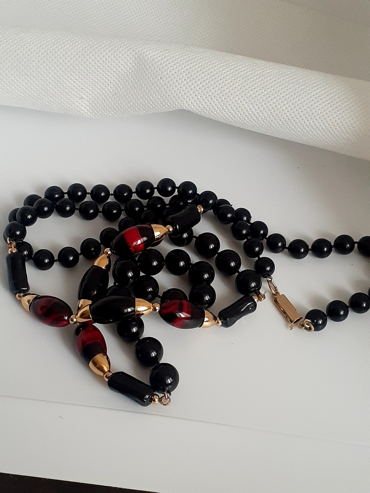 Vintage Lucite Black And Multi color Bead Single strand Necklace