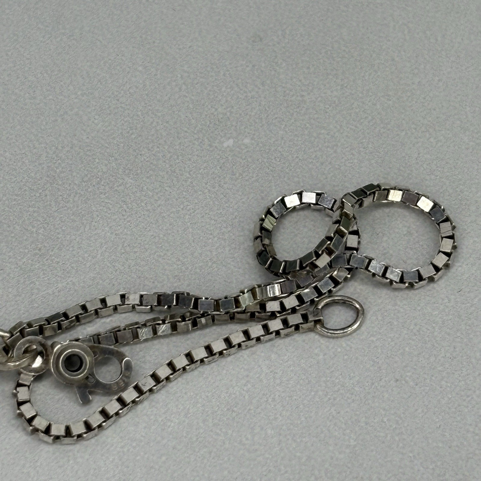 Ciani Sterling Silver 2mm Box Link Chain Bracelet Italy Scissor Clasp 6.75”