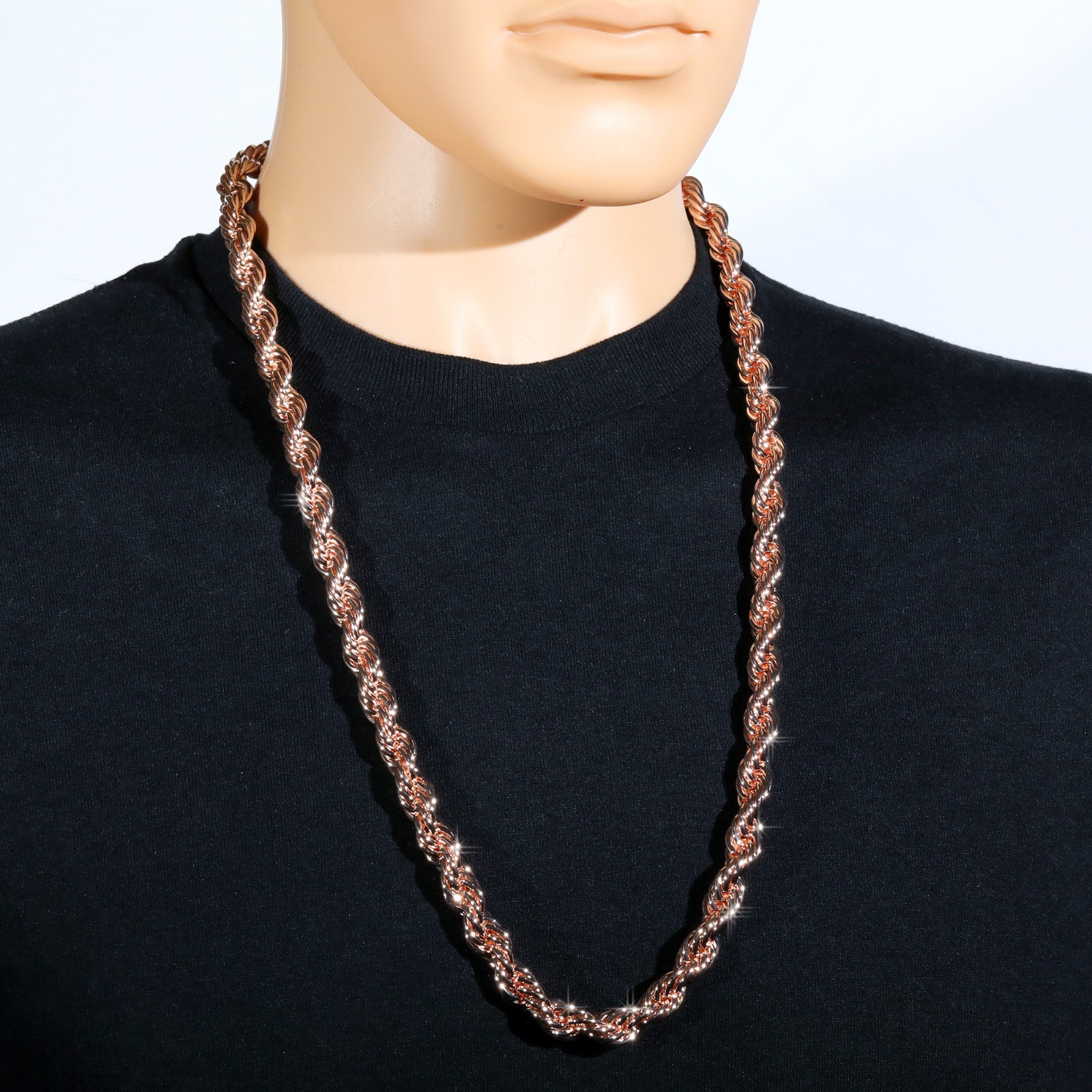 Rope Chain Necklace 10mm 30″ Gold Plated Silver Black & Rose Men Hip Hop Jewelry