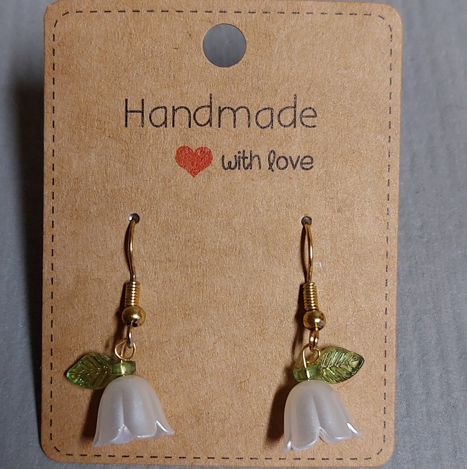 White Cute Flower Earrings, Handmade Jewlery, Gold Color Hooks