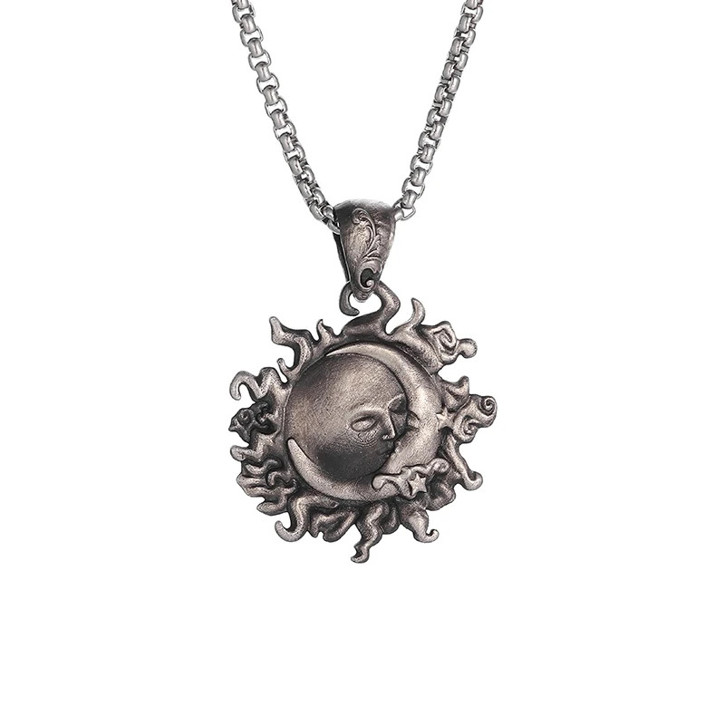 Sun Moon Kiss Necklace Jewelry Silvery Couple Love Pendant