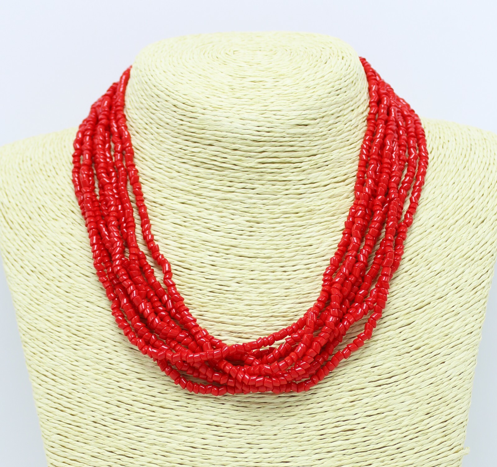 New Hot Red Multi Strand Bohemian Glass Bead Necklace #BG3