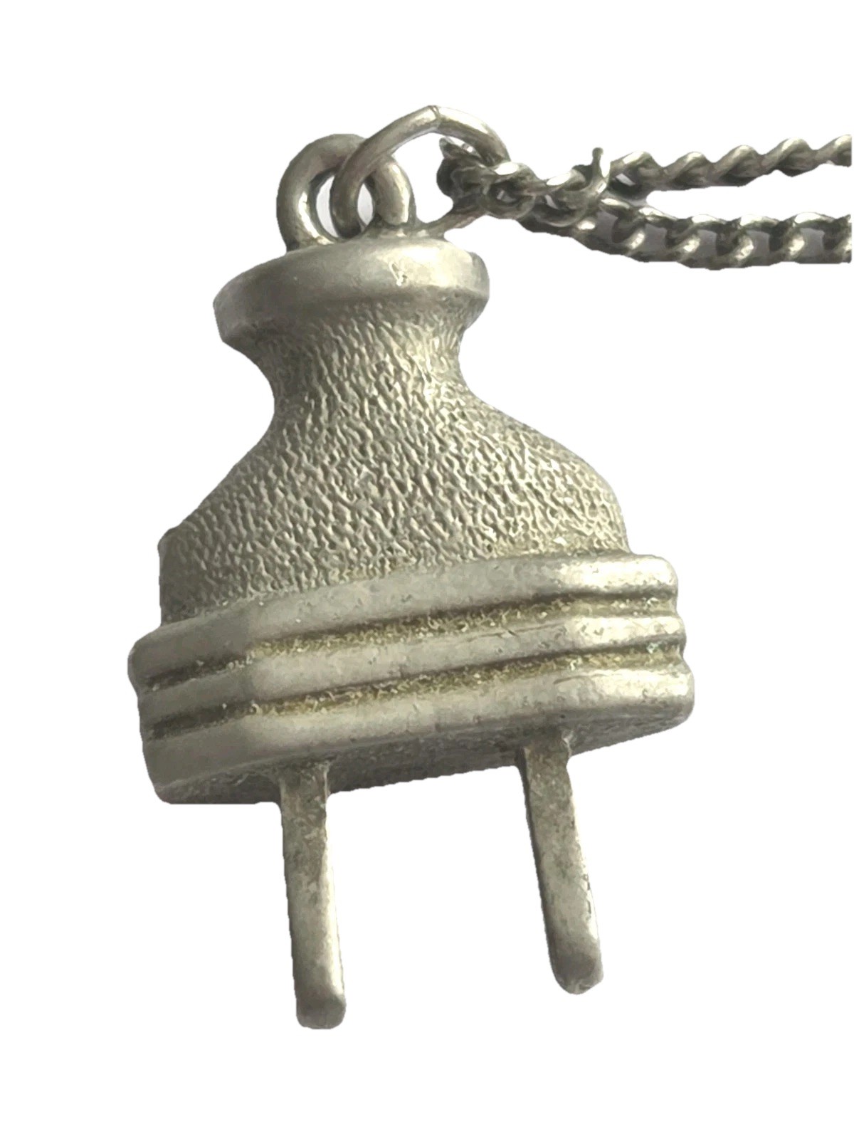 Electrical Plug Pendant Necklace-Silver Tone Chain- 18 In Length