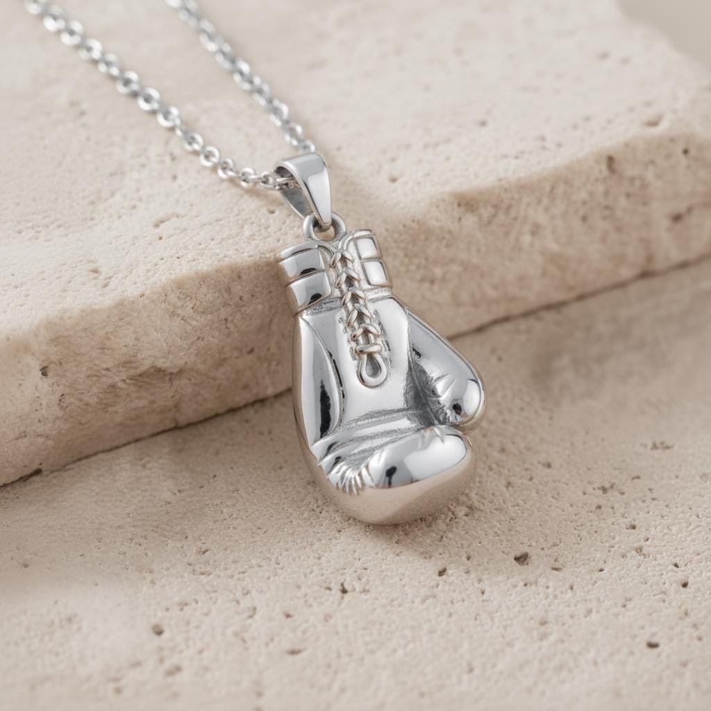 Sterling Silver Necklace Artemis Handmade Oxidized Boxing Glove Pendant
