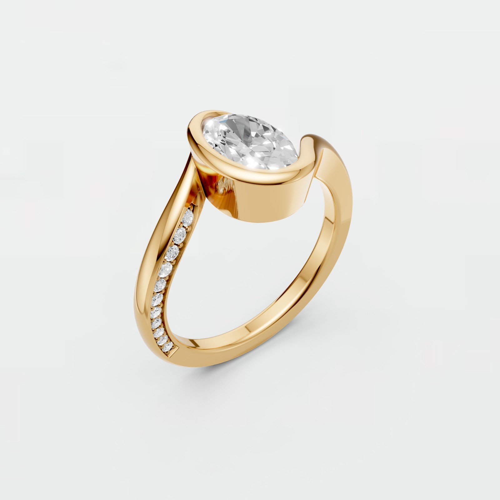 Oval Cut Lab Grown Diamond Bezel Setting Solitaire Engagement Ring