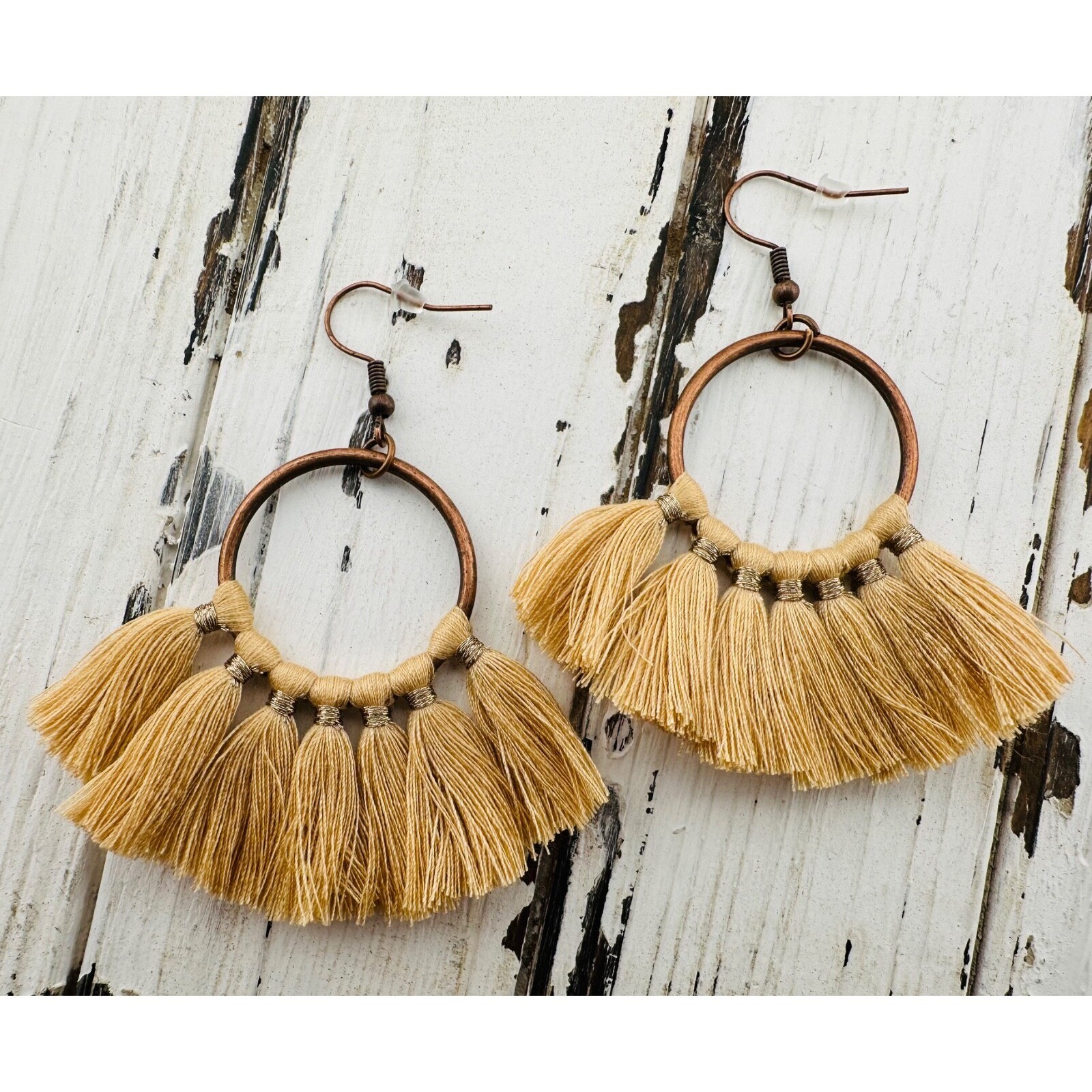 Beige Tassel Fan Earrings Copper Alloy Neutral