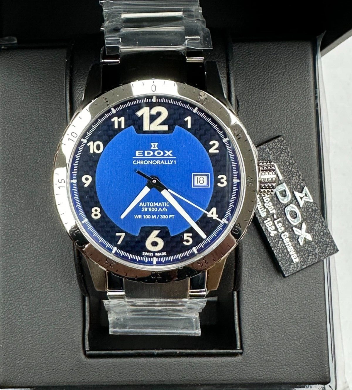 EDOX 80094 3NM BU1 Chronorally 1 Automatic Blue Dial Swiss Men’s Watch WARRANTY