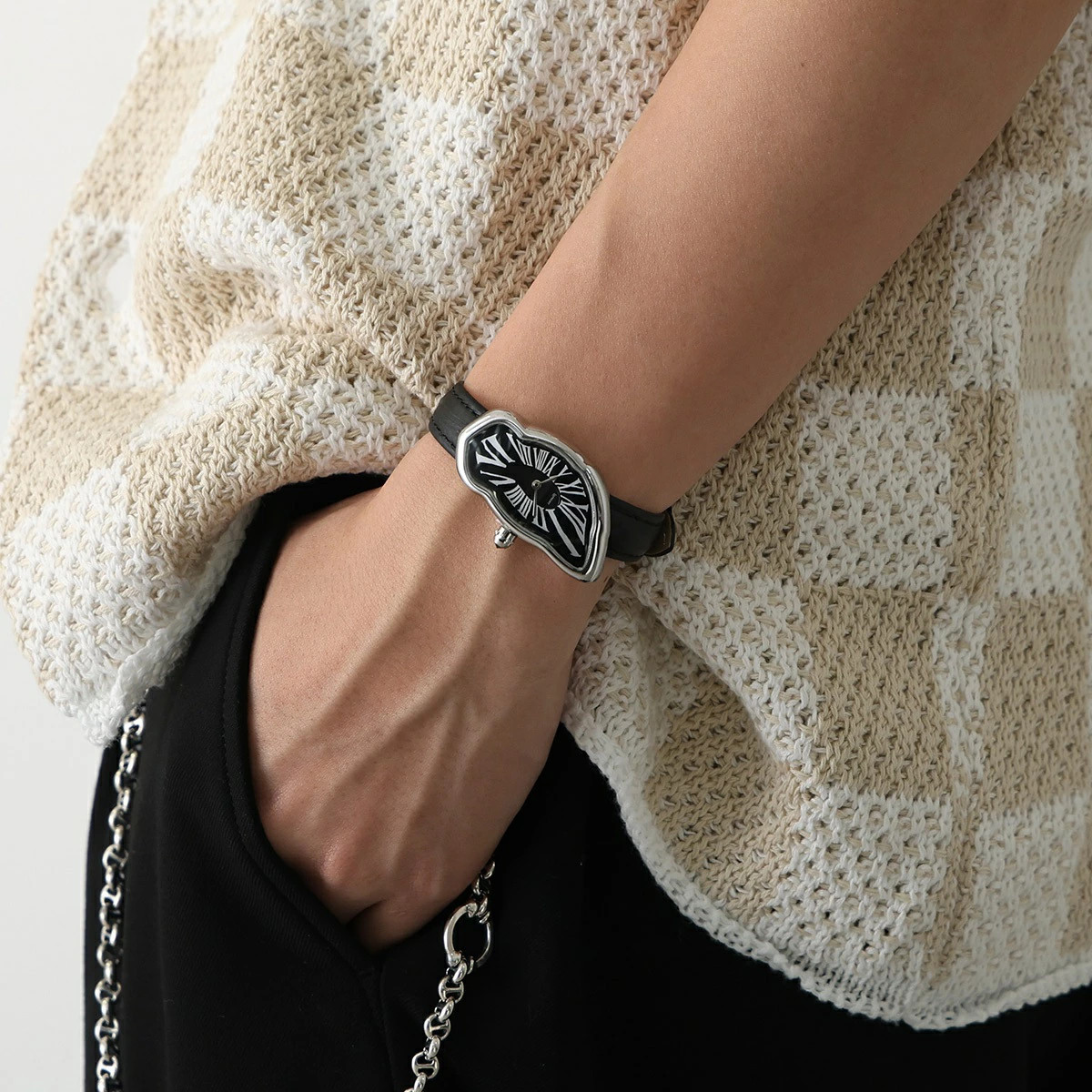 Laphont Melting Watch Large Analog Japanese Gold or Silver or Silver Black