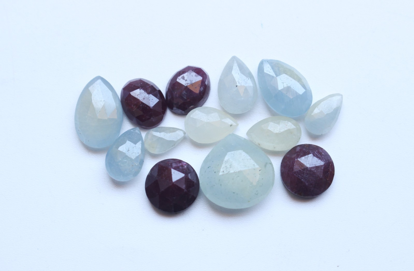 Ct.37.20 Natural Multi Sapphire & Ruby Rose Cut Faceted Cabochon Set Lot 7TO13MM
