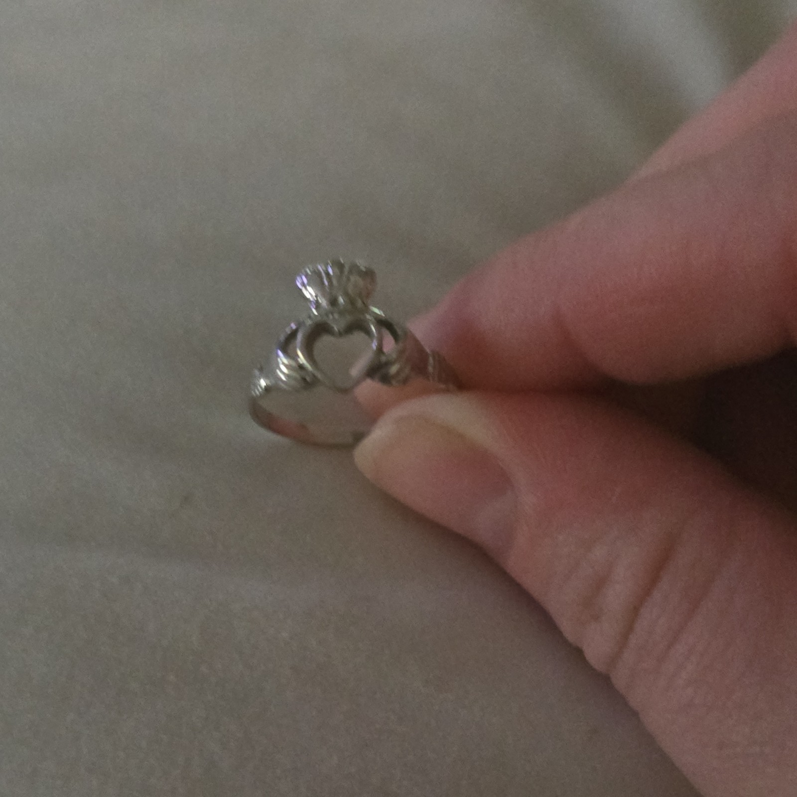 Silver Tone Claddagh Heart & Crown Band Ring, Love Theme, No Stone