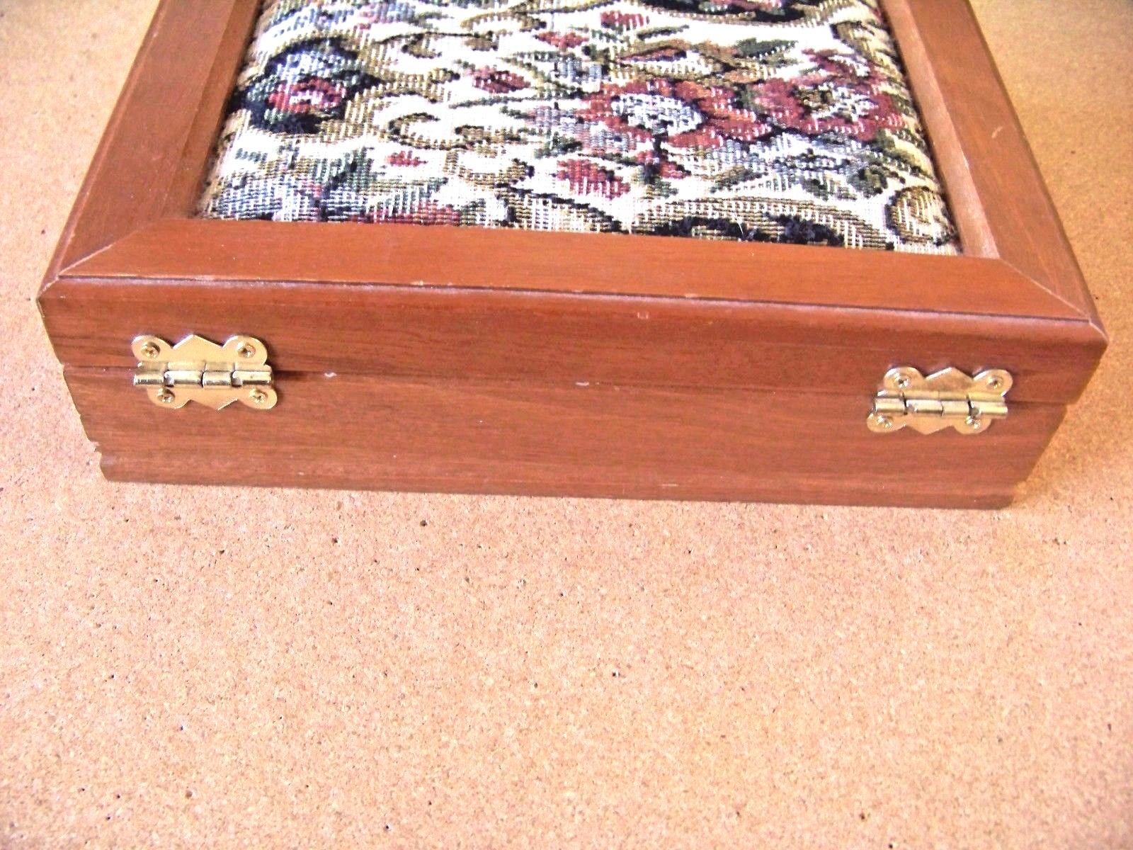 wood jewelry box with padded top rings earrings misc. mirror inside of lid