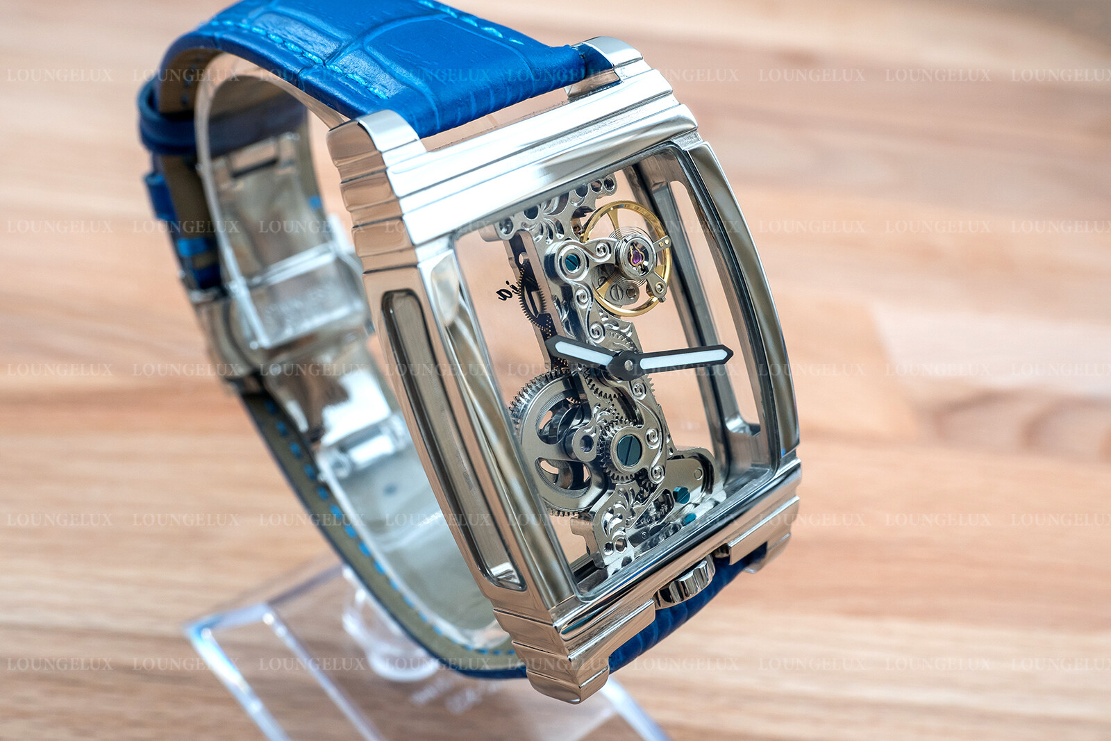 Mens Silver Bridge Manual Mechanical Watch – Blue Leather Strap Gift
